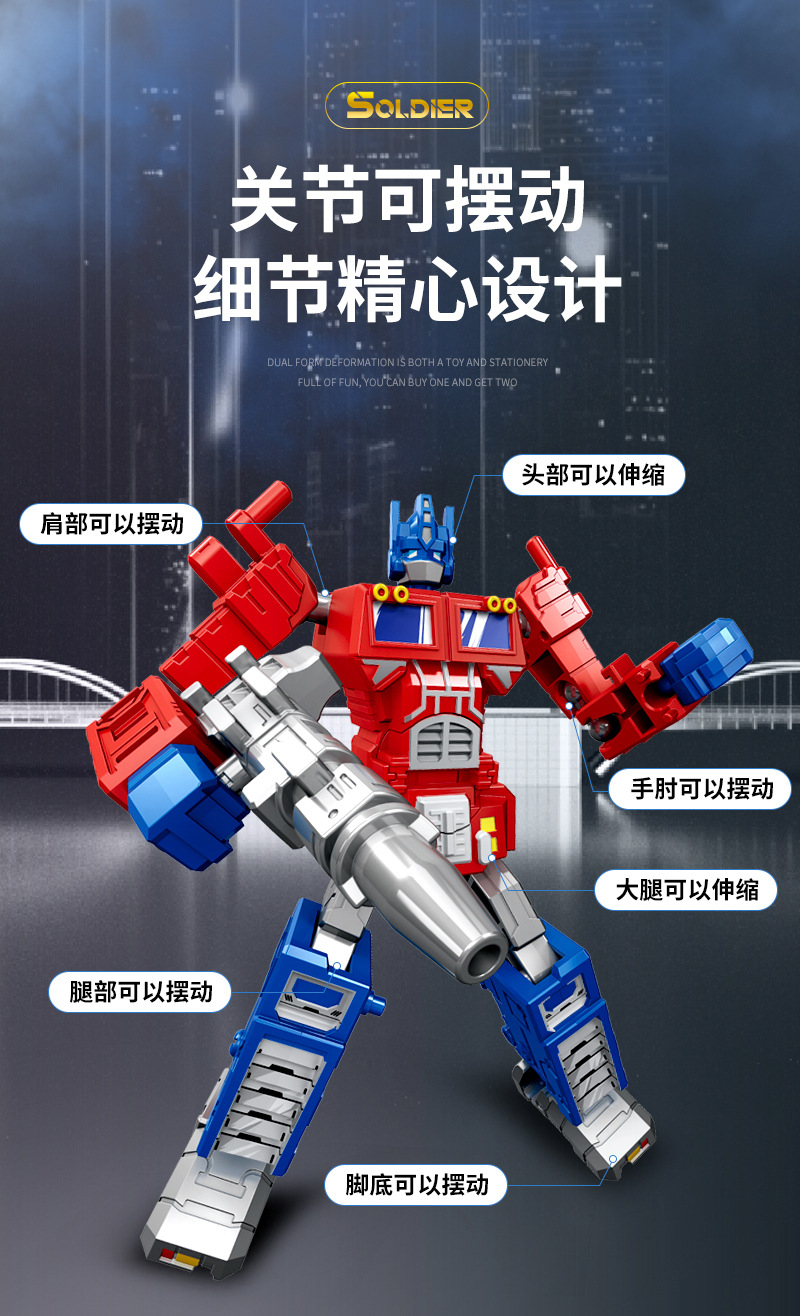 变形圆珠笔儿童玩具文具可书写可变形二合一玩具擎天高柱达跨境详情5