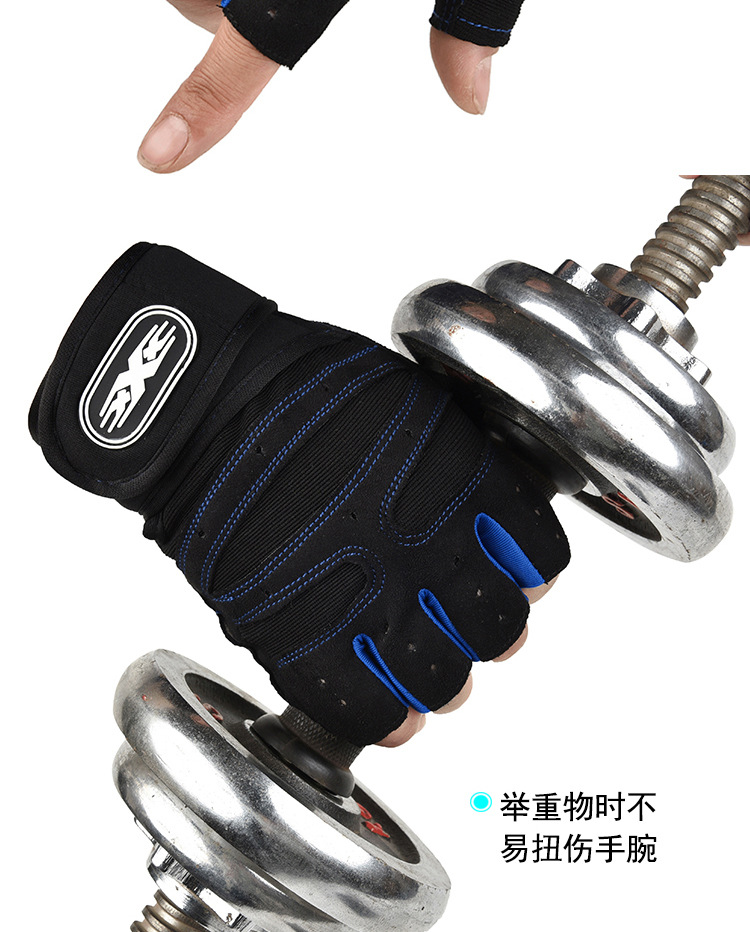 Fitness gloves, half-finger anti-slip breathable for men and women, summer weightlifting hand guards, dumbbell equipment training, long wrist guards, cycling gloves pic 6