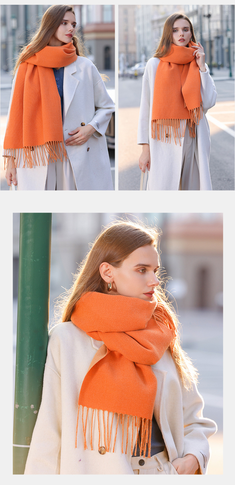 The 2023 new double-sided solid color macaron scarf for women is a bestseller in winter. It is fashionable and warm with faux cashmere tassels. Wholesale pic 38