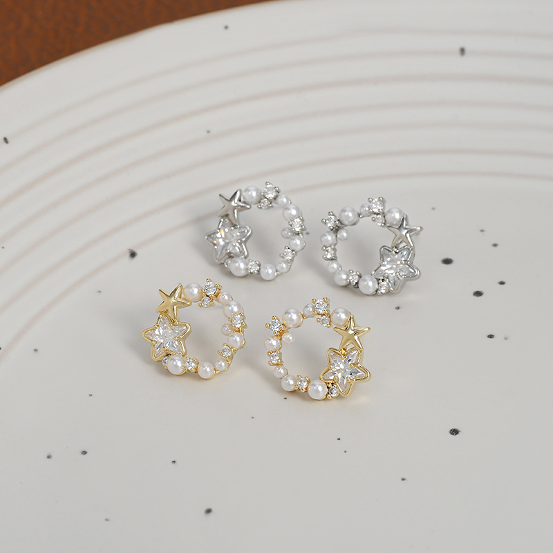 秋季新款微镶锆石气质耳钉女S925银针小众设计感星星耳饰简约耳坠详情2