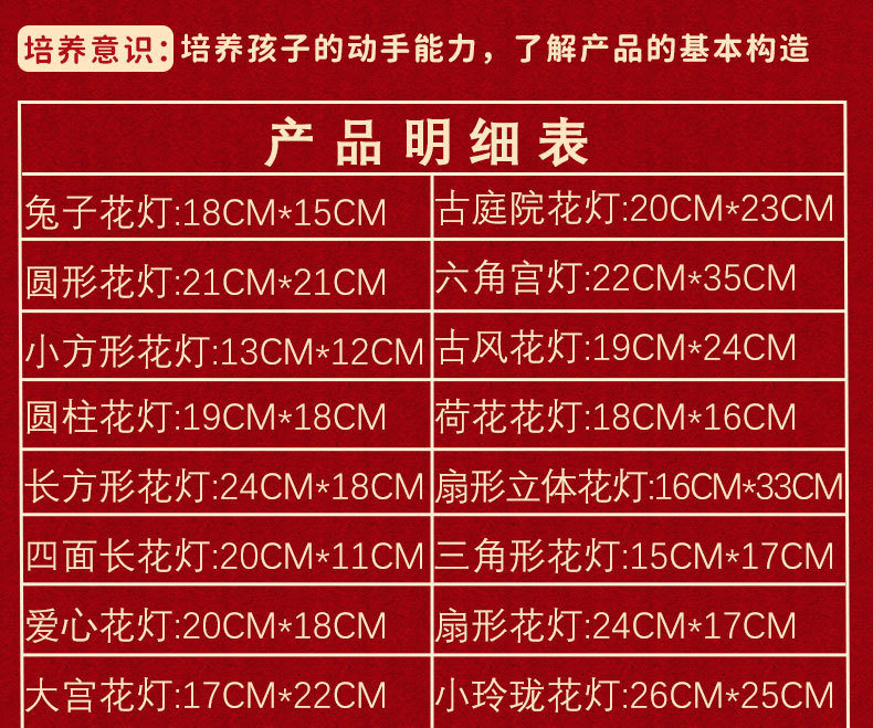 中秋节兔子灯笼手工DIY儿童材料包中式古风花草发光手提花灯宫灯详情4