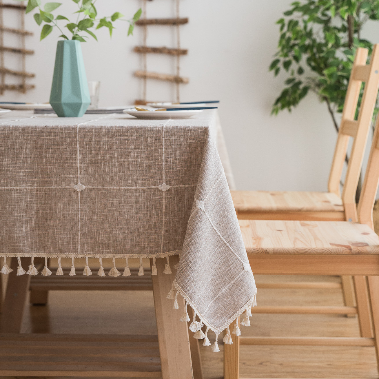 Cross-border Amazon farmhouse antique embroidery party tablecloth, cotton and linen outdoor linen coarse linen waterproof cover tablecloth pic 6