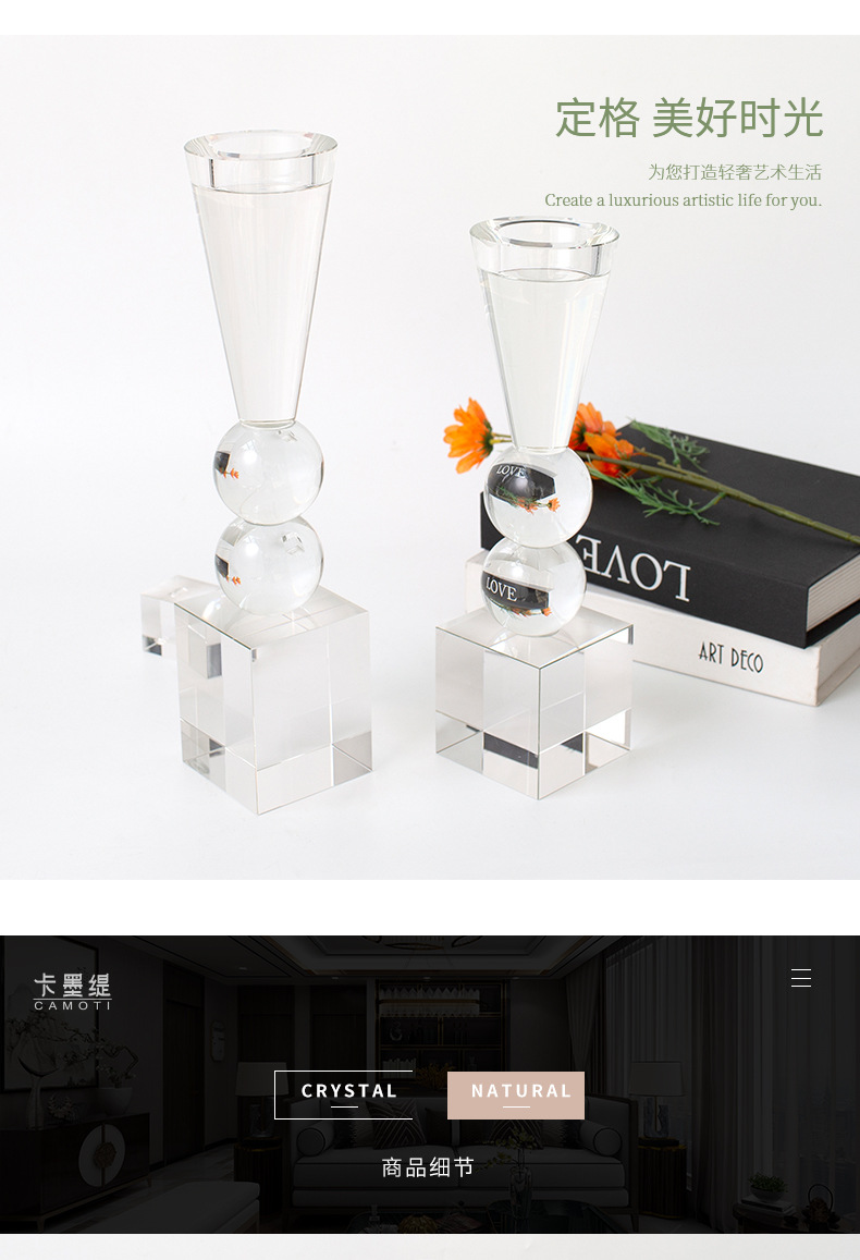 Creative crystal candlestick art handicraft, modern and simple home decoration item, Western restaurant candle base candlestick pic 6