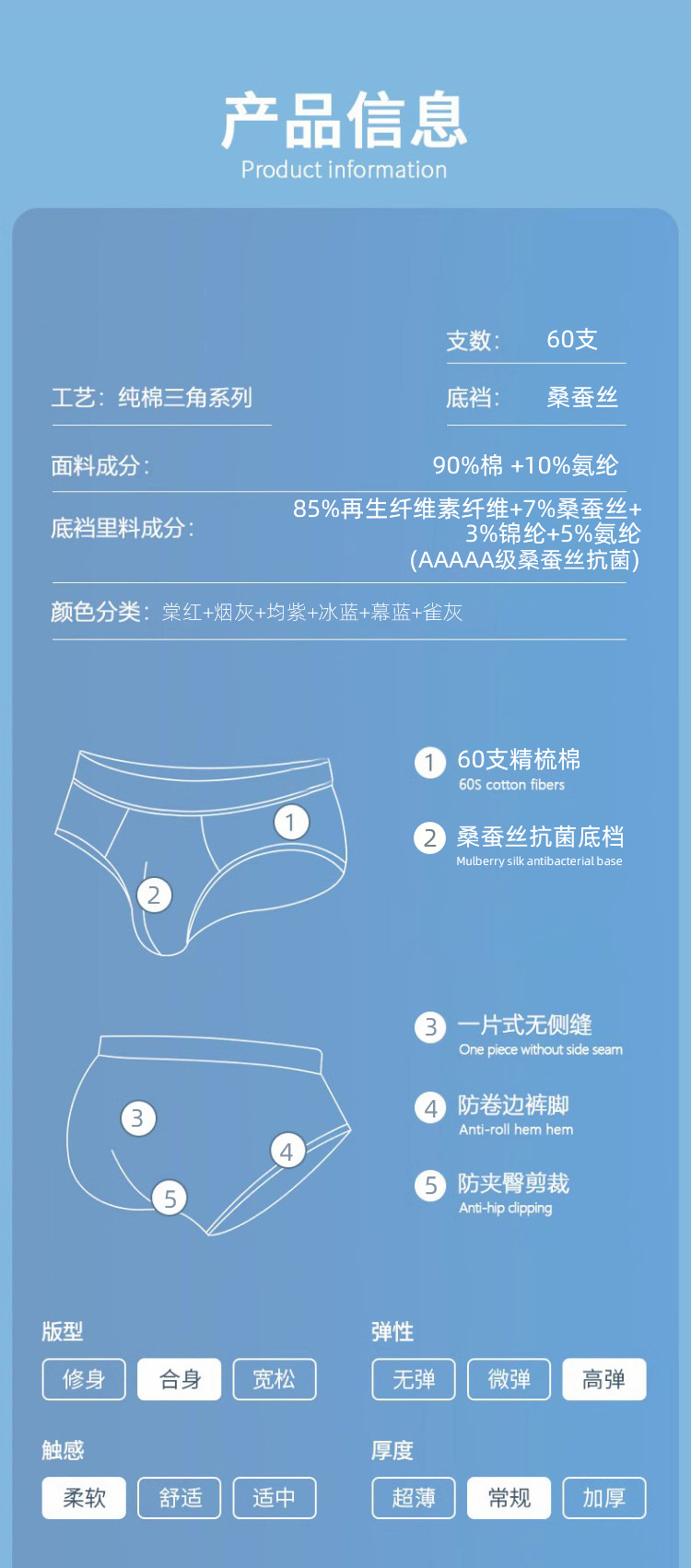 男士纯棉内裤无痕舒适透气男士中腰三角裤抗菌内裆男生底裤杈批发详情7
