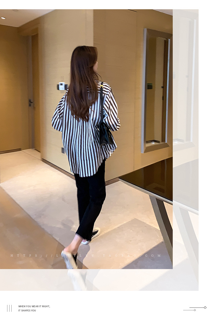 A new design of a trendy striped shirt for women, a loose Hong Kong-style shirt as a base layer pic 17