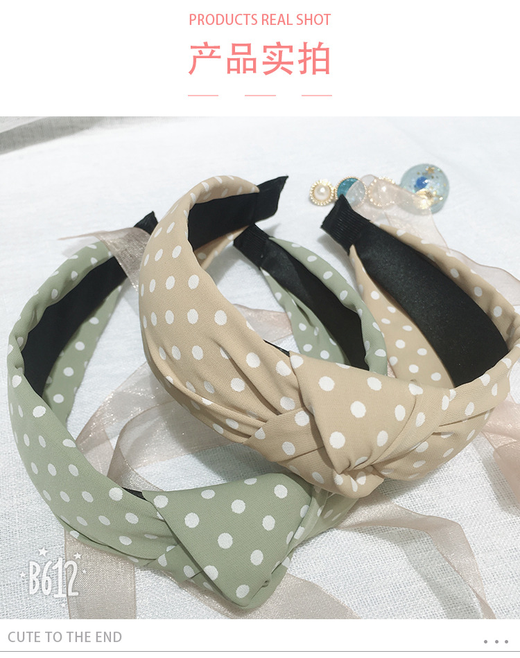 Factory cross-border direct supply of knotted small polka dot hair bands, fashionable and simple headwear, Korean-style girl wide-edge headbands and hair bands pic 7