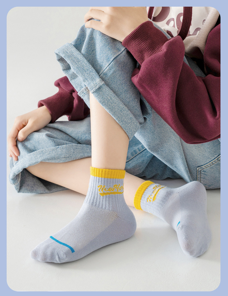 Calcetines stand de piso una pieza de reemplazo de pelo calcetines para niños calcetines de verano deporte medio calcetines de maré letras malla respirable calcetines de algodón para niños calcetines de estudiante wholesale una pieza de reemplazo de pelo pic 13