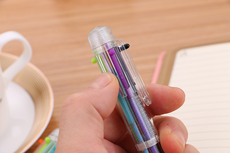 Creative transparent 6-color ballpoint pens, cute student stationery, multi-color pens, oil pens, and direct sales from the manufacturer of colored ballpoint pens pic 21