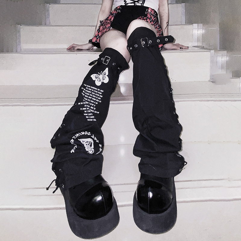 Dark style butterfly print metal buckle straight-leg slimming sock for women 2022 Summer cross-border Amazon export new style pic 7