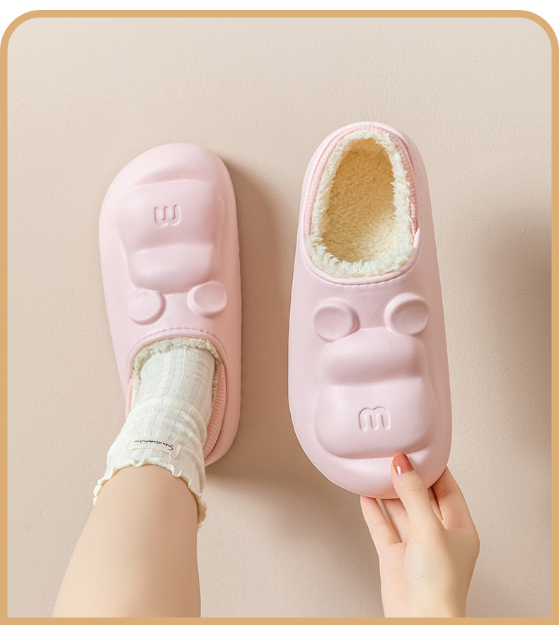 防水秋冬季棉拖鞋小熊简约可爱居家保暖情侣毛绒拖鞋批发实惠厚底详情21
