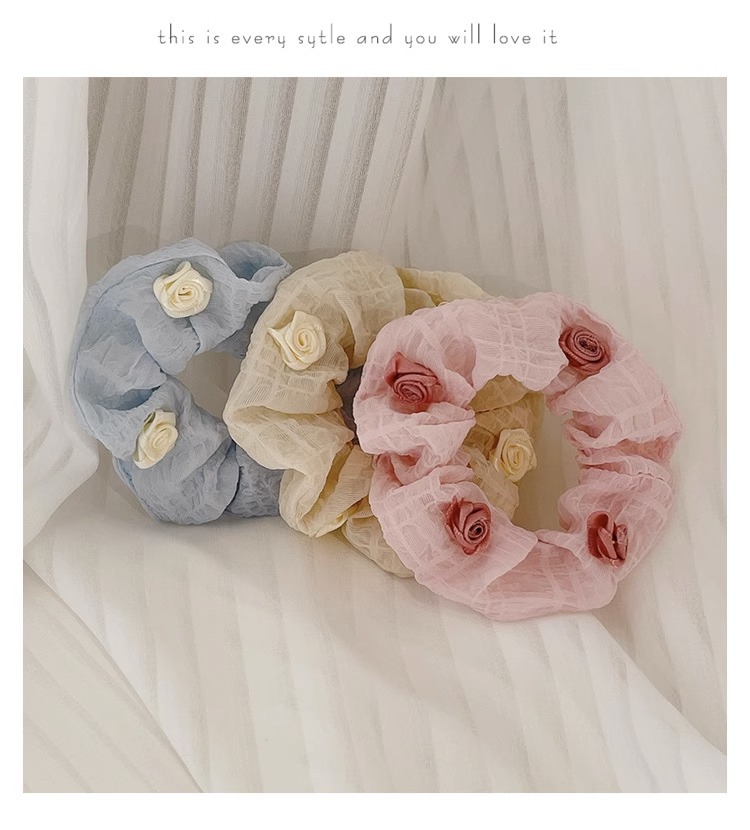 法式少女玫瑰花发绳甜美小号发圈优雅气质头绳大肠圈发饰头饰新款详情6