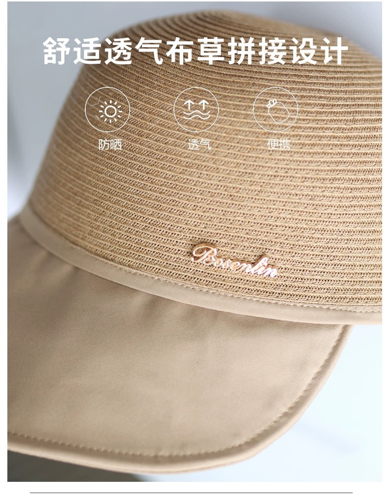 2024夏新款大帽檐遮阳草帽女士防晒鸭舌帽时尚休闲百搭显脸小凉帽详情2