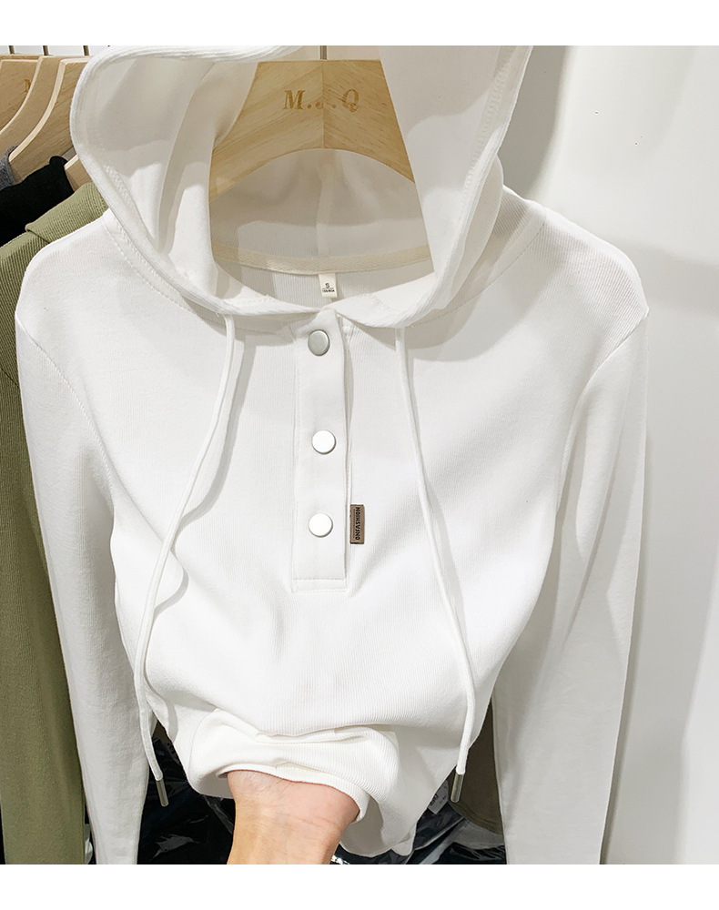 Korean hooded long-sleeved T-shirt for women 2023 autumn/Winter new style, slimming and form-fitting solid color hoodie, versatile top and base layer pic 16