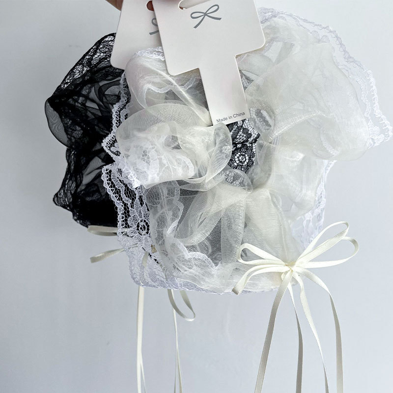 韩系轻奢人鱼姬透明蕾丝刺绣蝴蝶结大肠圈女甜美扎头绳气质发饰详情5