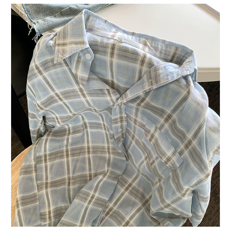 法式设计感小衫蓝色格子防晒衬衫女2024秋季新款女装小清新bm上衣详情13