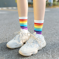 红袜子西客优品厂家舒适柔软平板刺绣女士中筒袜详情8