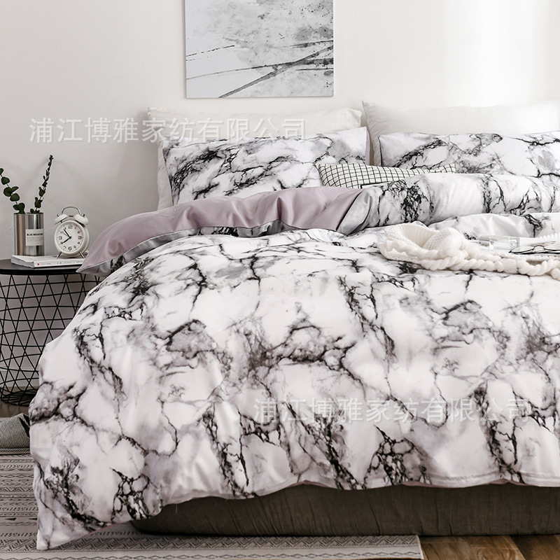 Boya Home Textiles Cross-border Amazon marble-patterned pure cotton plain printed quilt covers, pillowcases, two or three pieces bedding sets pic 8