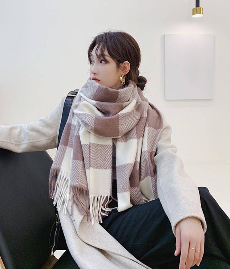 2020格子围巾秋冬季新款双面仿羊绒女加厚长款保暖披肩时尚百搭详情7