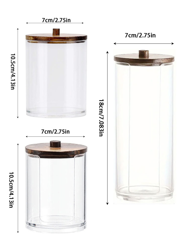 黑色木盖透明棉签盒棉签收纳盒塑料圆形小号透明PS塑料盒化妆棉盒详情3