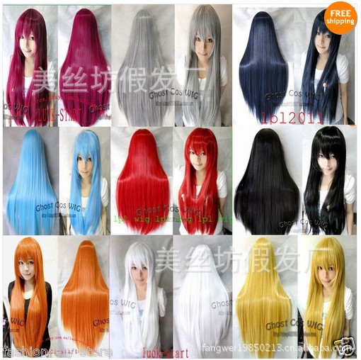 Anime universal cosplay wig, realistic multi-color long straight hair with long bangs, 80CM cosplay wig pic 5
