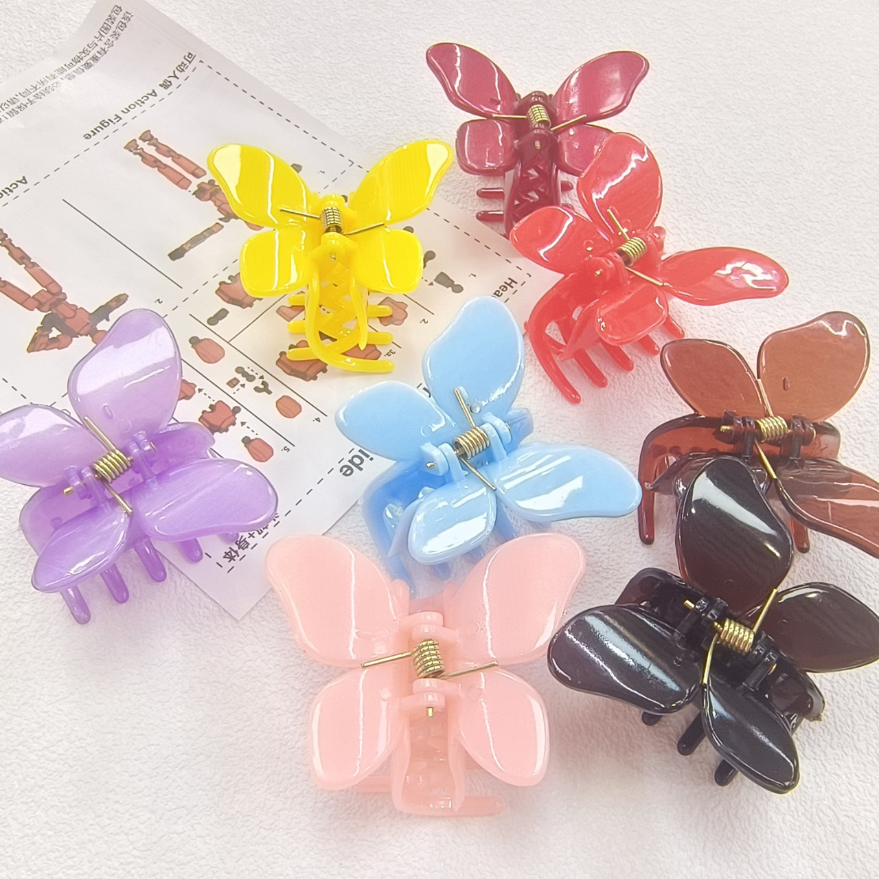 小号蝴蝶儿童发夹彩色耐摔塑料抓夹编发冲凉夹一元头饰品店批发详情2