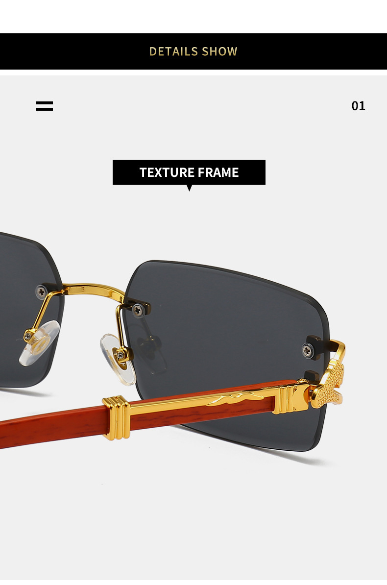 新款时尚无框太阳镜男款个性豹子木纹镜腿方框墨镜女潮跨境批发详情13