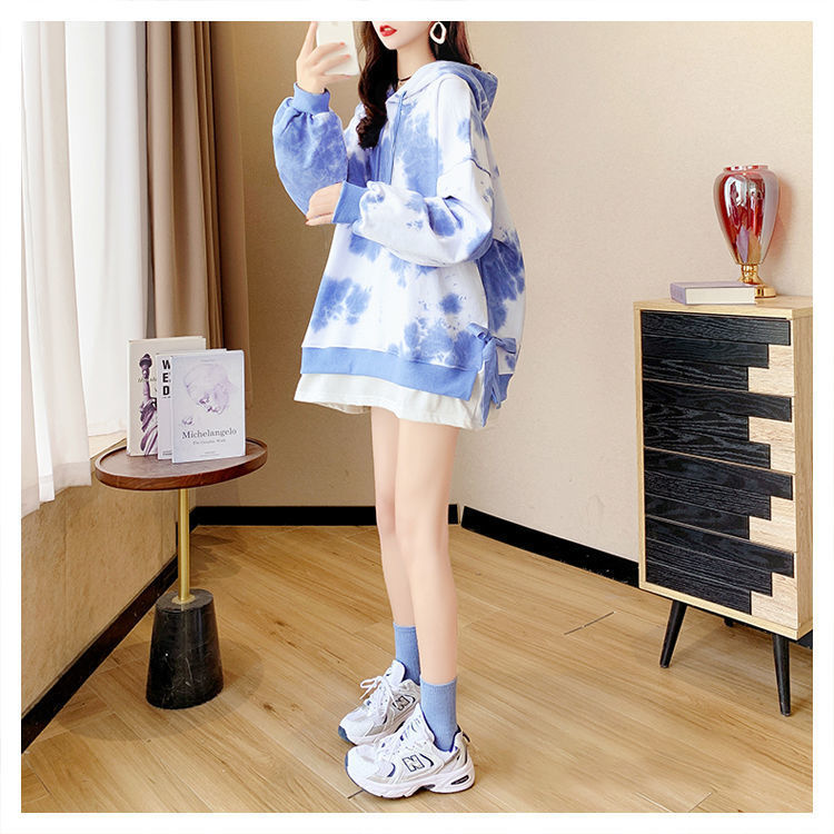 扎染渐变蓝色假两件卫衣女新春秋设计感小众韩版宽松薄款上衣详情8