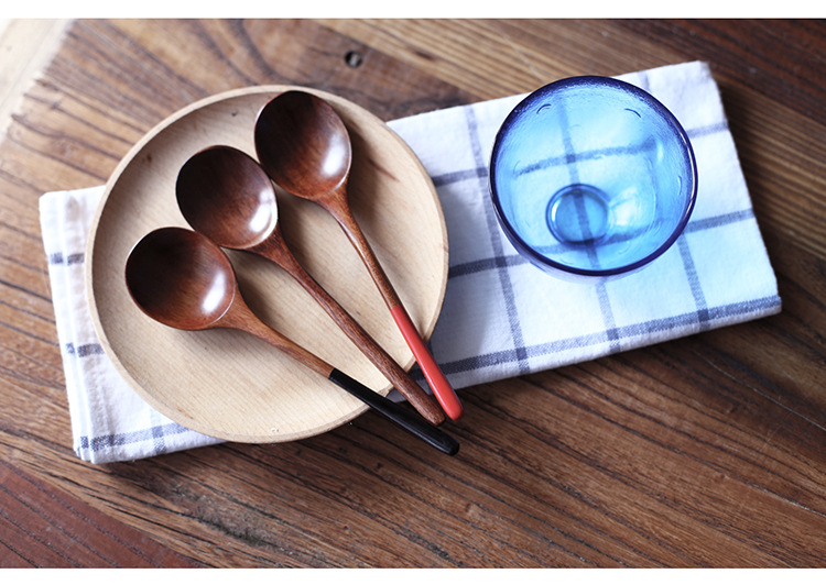 日式创意实木餐具 原木木勺 便携圆口红黑鼠尾小勺详情4