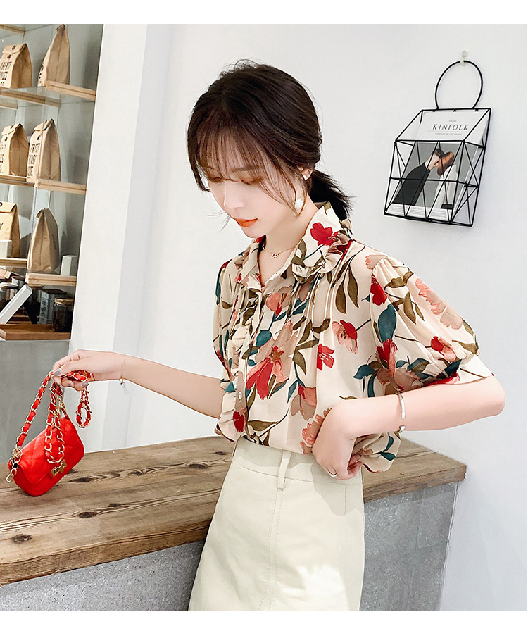2020夏季新款短袖上衣女韩版碎花雪纺衫百搭气质衬衫详情20