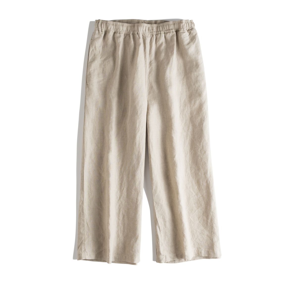 春夏新款法国亚麻阔腿裤九分休闲文艺宽松松紧腰抽绳女式麻裤#000详情3
