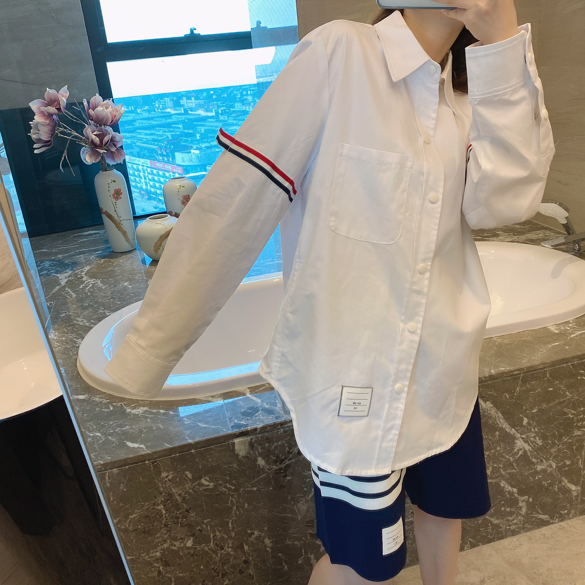 TB casual trendy brand poplin slim-fit solid white shirts for men and women, Oxford fabric shirts for women with long sleeves pic 63