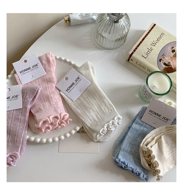 袜子女中筒袜ins潮春秋季薄款日系甜美可爱木耳边长袜夏天堆堆袜详情3