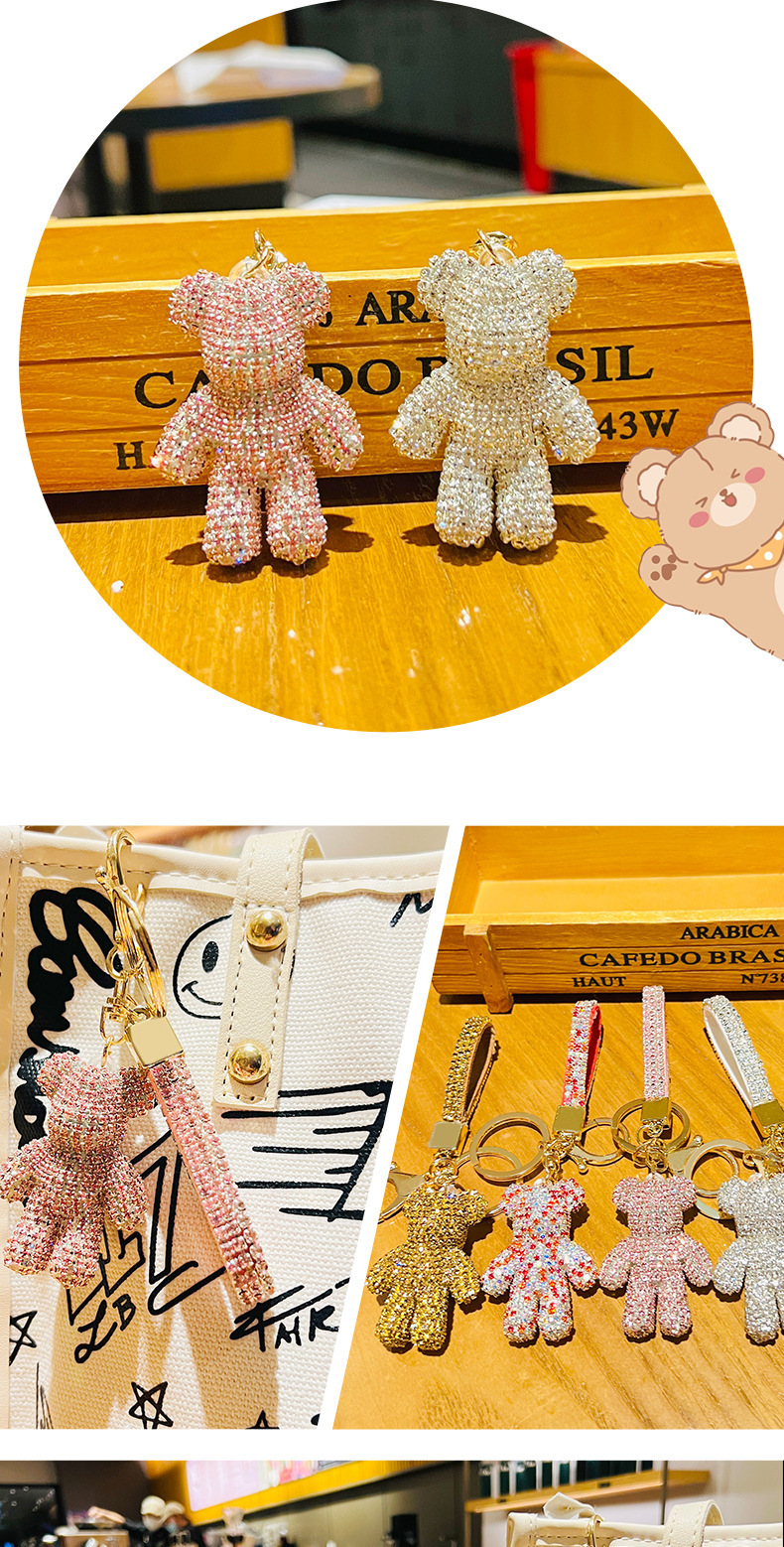 Diamond-encruted bear creative keychains, all-diamond cute cars, cool bear chains, cartoon high-end bags and pendants wholesale pic 9