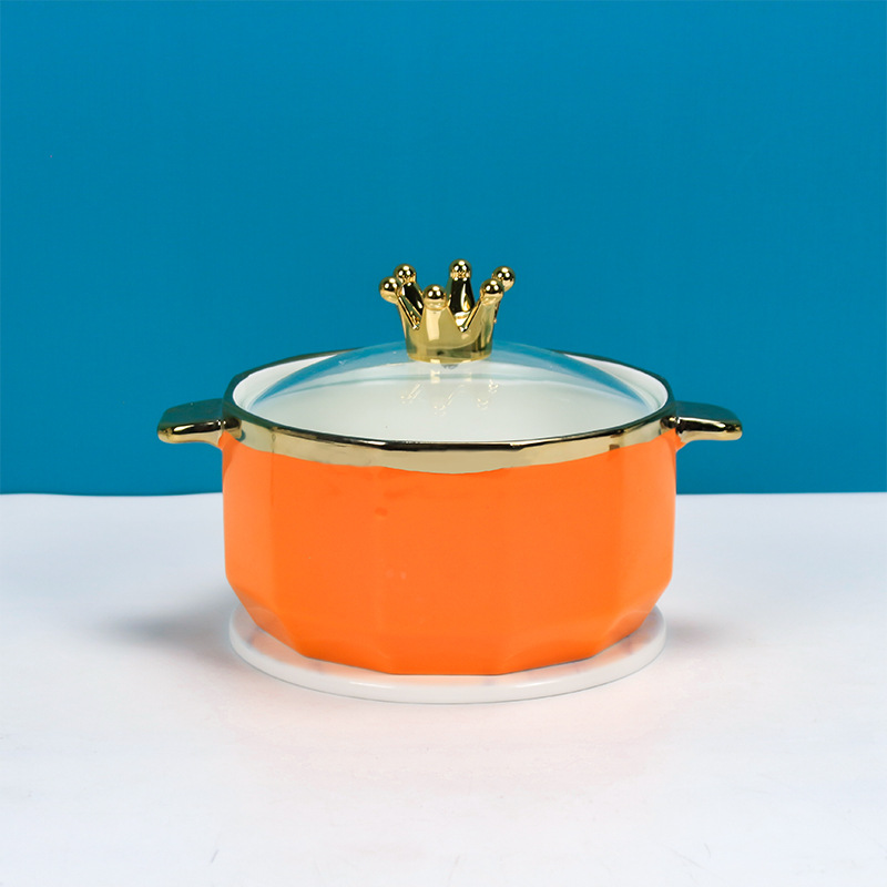 Solid-color ceramic instant noodle soup bowls for student dormitories, large capacity, high appearance level, with LIDS, household soup bowls with handles, wholesale pic 5