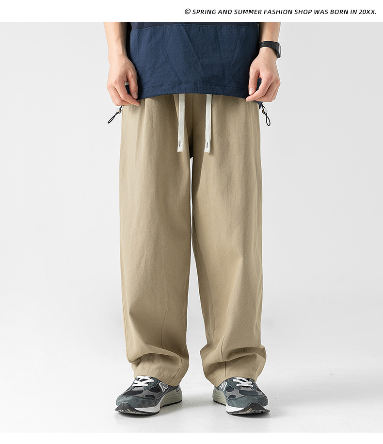 Japanese-style pure cotton casual pants for men in spring 2024, featuring a retro double pleated design and versatile long pants for men pic 31