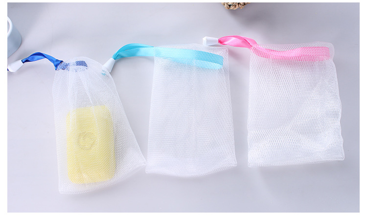 Wholesale of colored ribbon drawstring foaming net, handmade soap foaming net, net bag, foaming foam foaming net, bubble bag pic 13