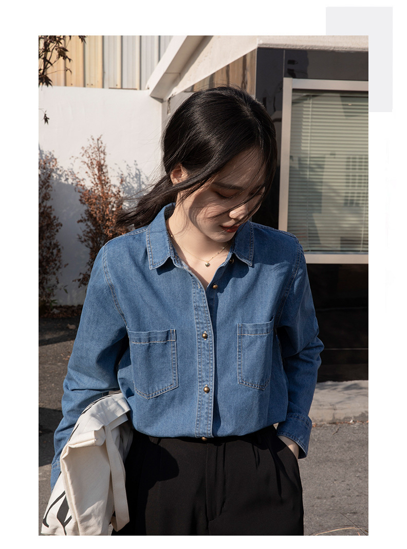 长袖牛仔衬衣女2023年新款时尚高级感叠穿宽松上衣衬衫外套潮女详情14