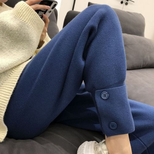 白色针织阔腿裤女秋冬2023新款高腰垂感直筒慵懒风奶奶拖地长裤子详情6