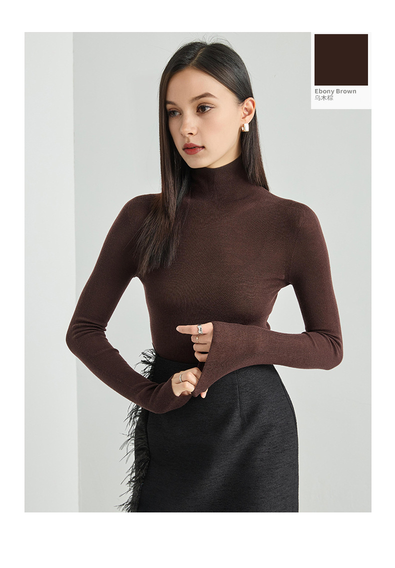 100% wool high-neck base layer shirt, a new bestseller for autumn and winter, versatile and stylish. Pair it with a long-sleeved knitted sweater and top for women pic 16