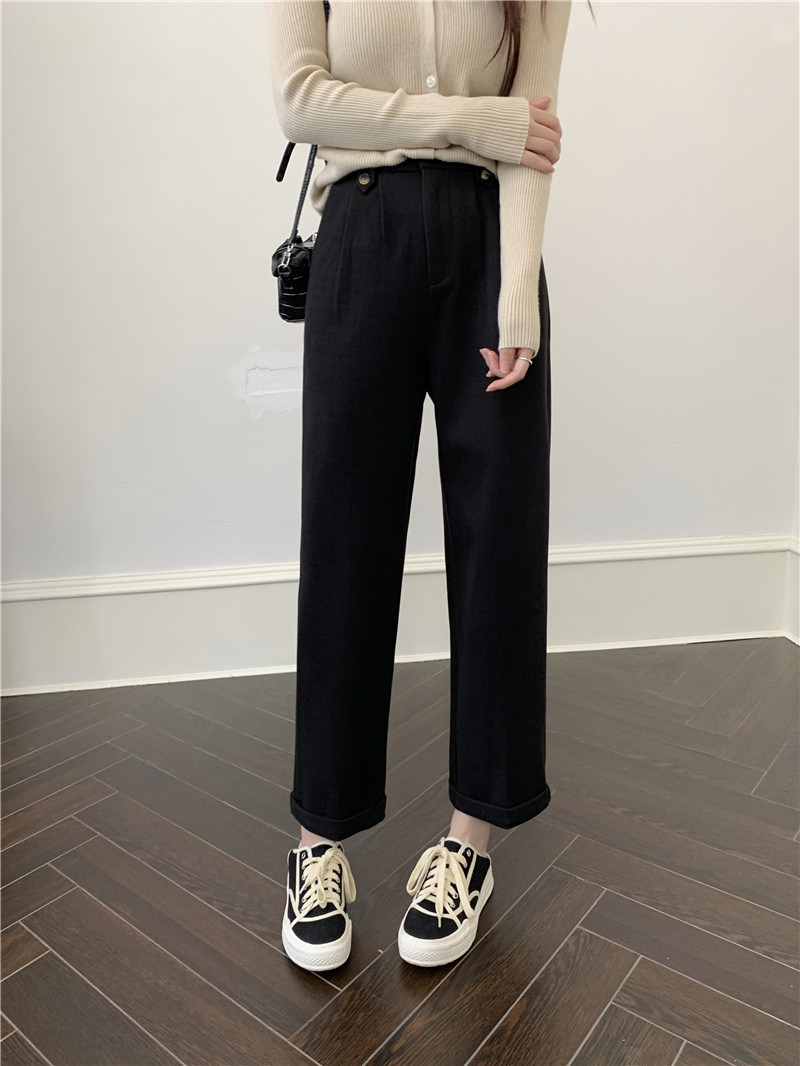 Apricot-colored woolen pants for women in the autumn and winter of 2022: loose, slimming, thickened, warm, and casual, grandma and dad pants pic 15