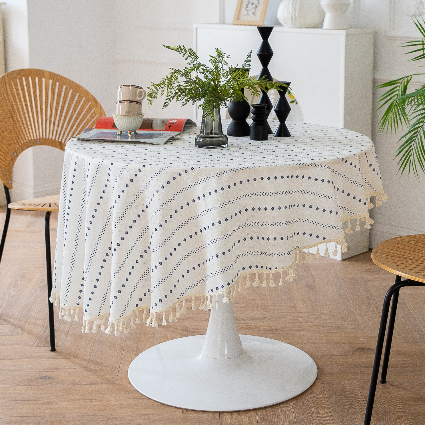 Cross-border Amazon Japanese plain tablecloth, Japanese fresh and light blue striped pure cotton and linen tablecloth and desk cover pic 7