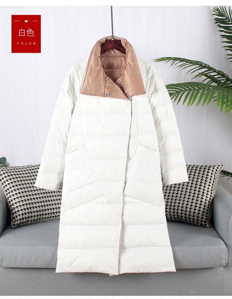 The 2019 winter new down jacket for women, mid-length, knee-length, double-sided wear, white duck down, a bestseller, slim-fit, large-sized coat, is in vogue pic 15