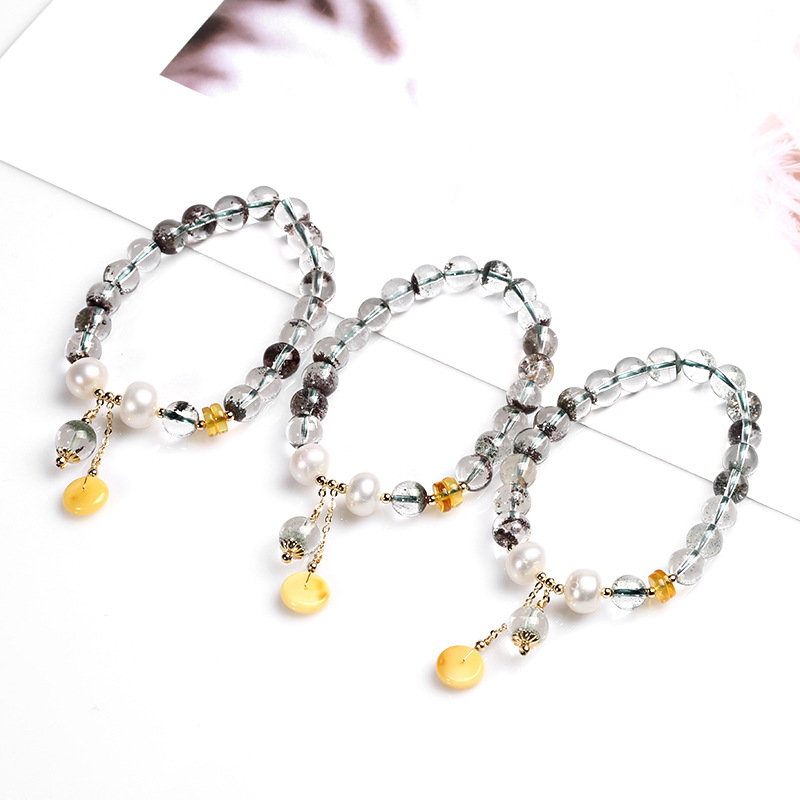 Natural Wealth and Good Fortune Natural Transparent Green Ghost bracelet for women, single circle multi-treasure with amber peace pendant pic 9