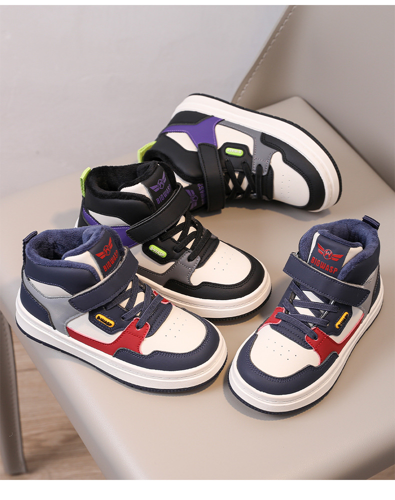 Bumblebee Children's sports shoes winter edition Boys' fleece board shoes Soft-soled Big and medium children's two-cotton shoes Versatile and warm shoes pic 26