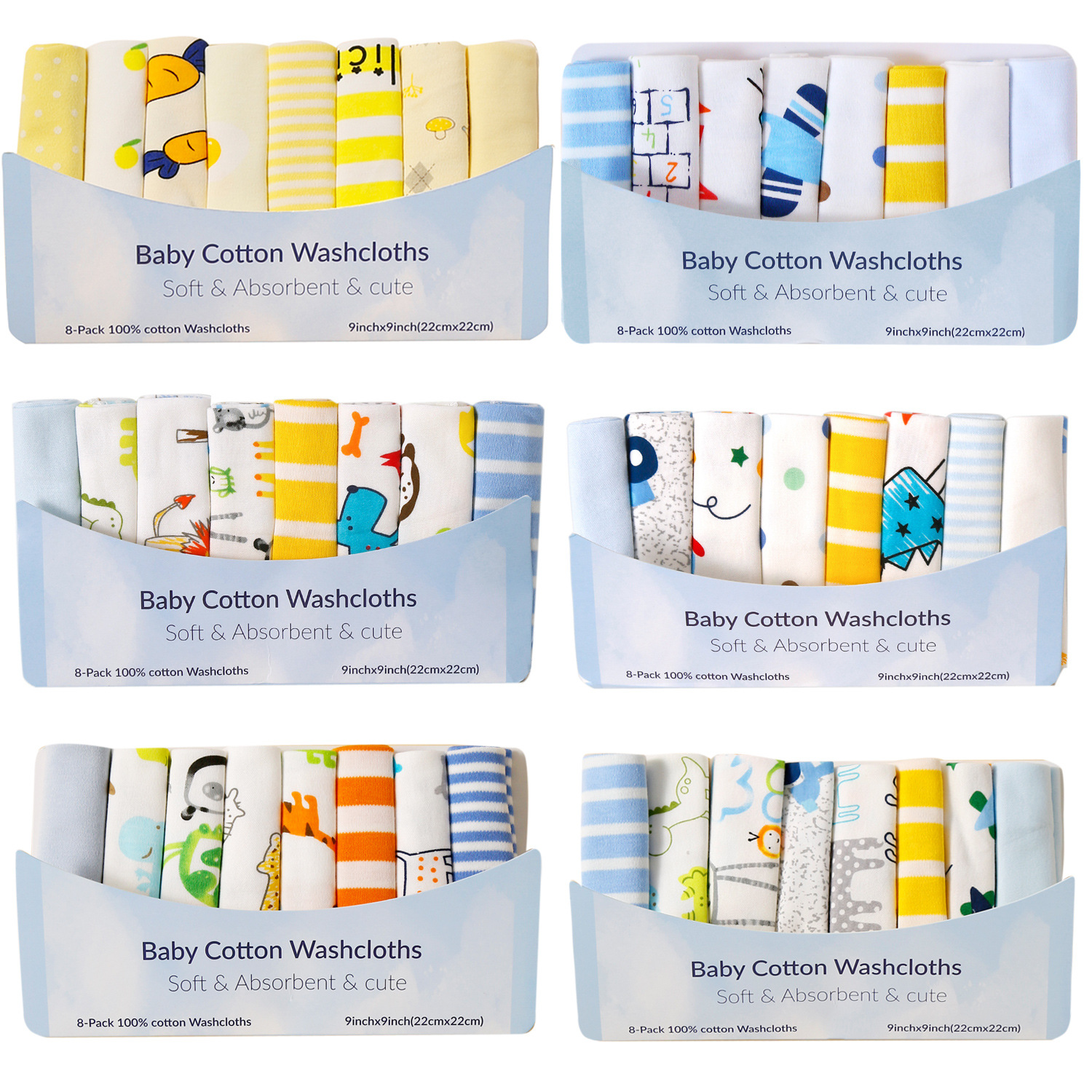 momscare baby square towels/feeding towels and saliva wipes are all packed in 8-piece cotton fabric with fixed patterns pic 11