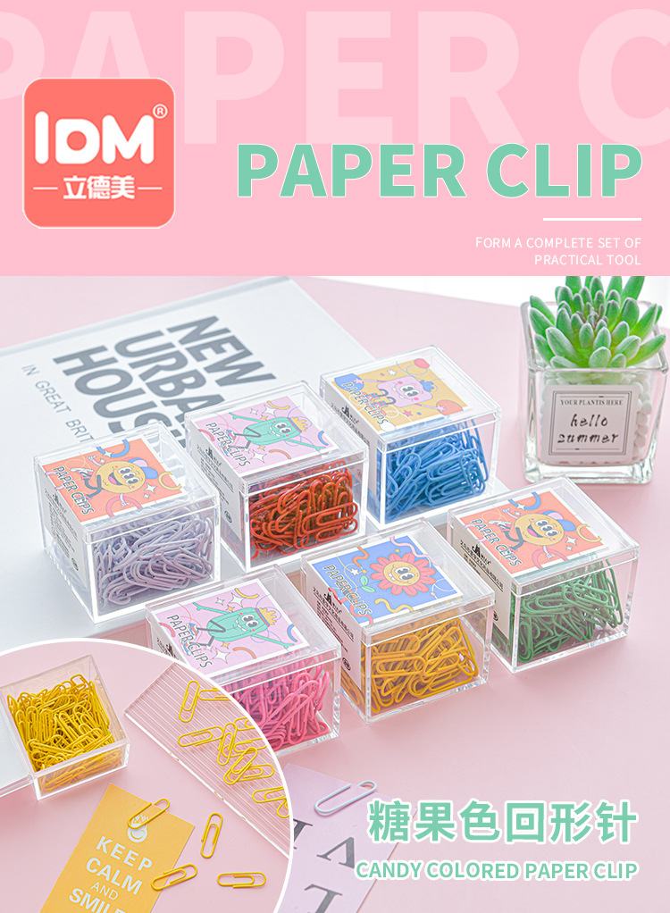 Creative box-packed color paper clips for office and finance, 120 U-shaped pins, multi-functional 28mm plastic-coated paper clips for students pic 4