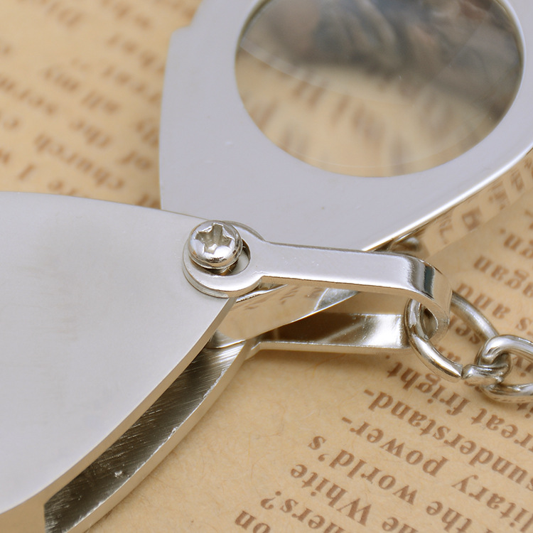 A 30mm diameter metal zinc alloy keychain can hold a portable magnifying glass with a 5x glass lens pic 3