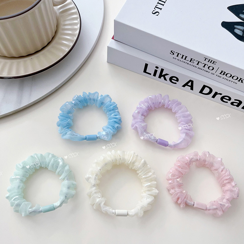 印花小肠发圈高级感少女马尾皮筋超仙网纱头绳清新糖果色发绳森系详情6