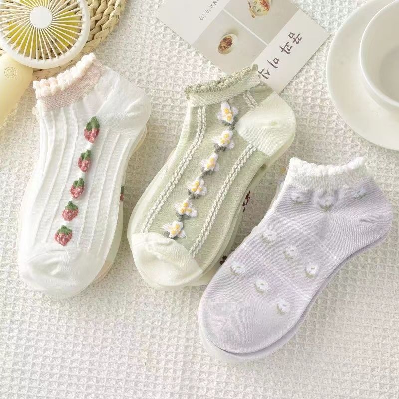 袜子地摊一件代发船袜女春夏花边短袜低腰浅口可爱少女学生袜百搭休闲潮袜一件代发详情3