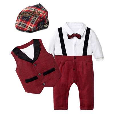 Summer male baby gentleman sets, baby crawling suits, overalls, two-piece sets, British-style cool evening gowns for foreign trade pic 34